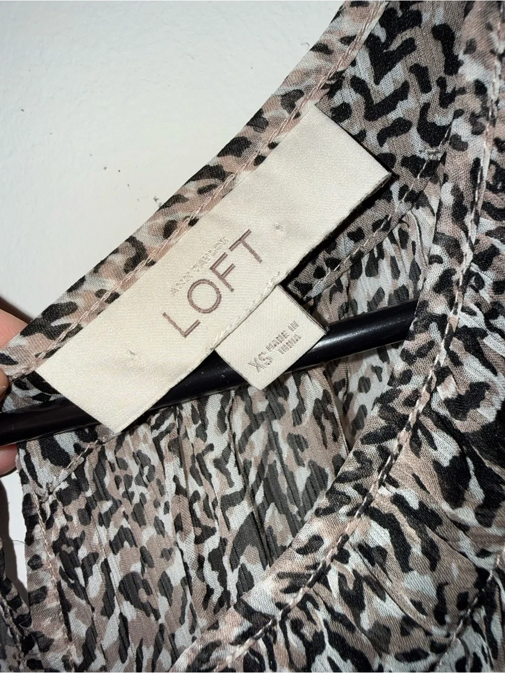 LOFT Animal Print Sheer Puff Sleeve Blouse XS Neutral Taupe & Black Chiffon Top